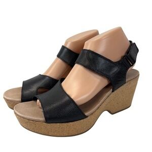 Earth‎ Khaya Kella Women's Size 9M Black Leather Cork Wedge Sandals